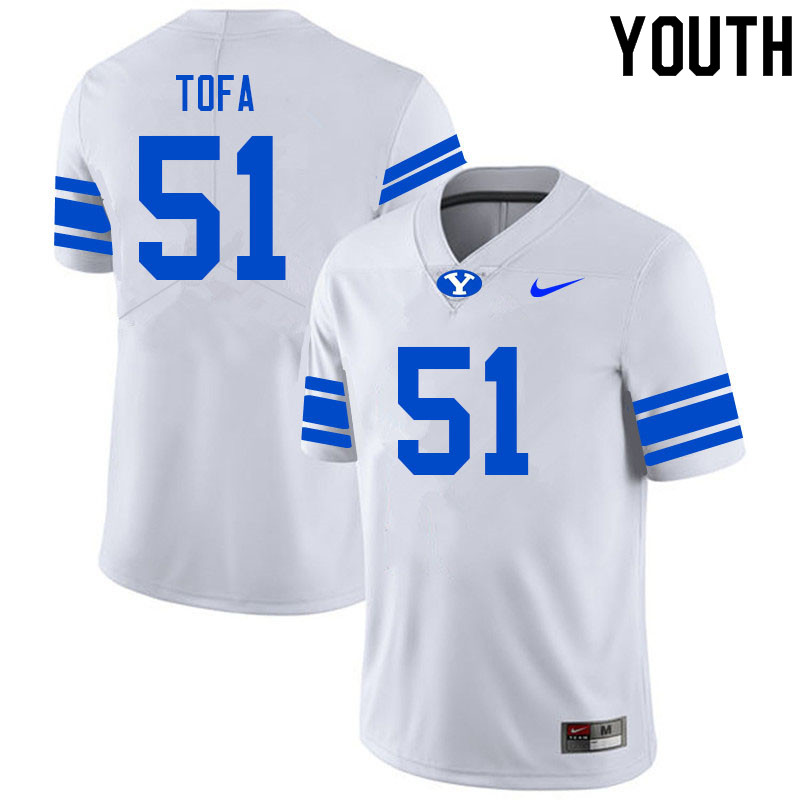 Youth #51 Alden Tofa BYU Cougars College Football Jerseys Sale-White - Click Image to Close